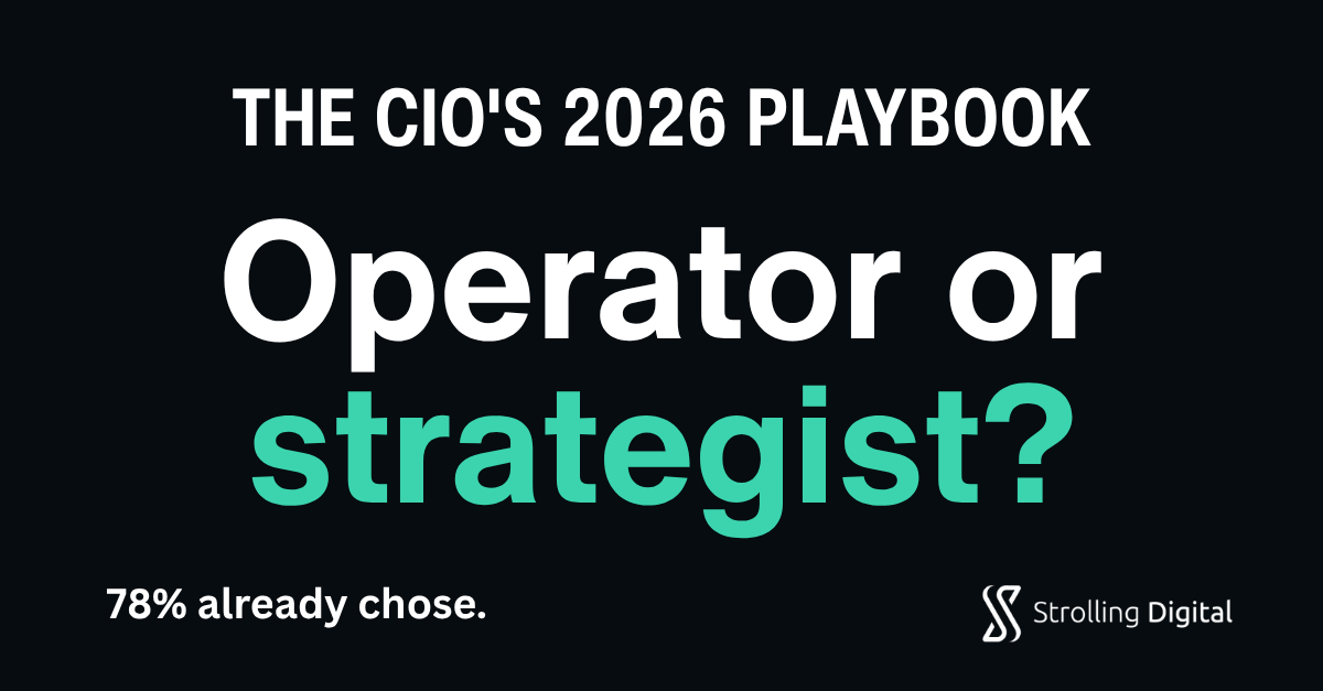 Graphic with text stating that 78% of CIOs have already chosen a strategic role over an operational one, as the entry point for a 2026 playbook on cloud transformation priorities.