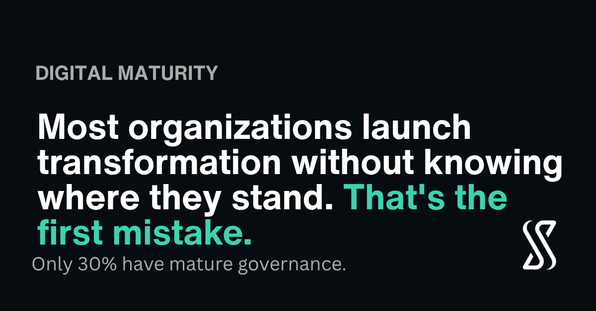 Digital maturity models: only 30% of organizations have mature governance, the dimension that most predicts transformation success or failure.